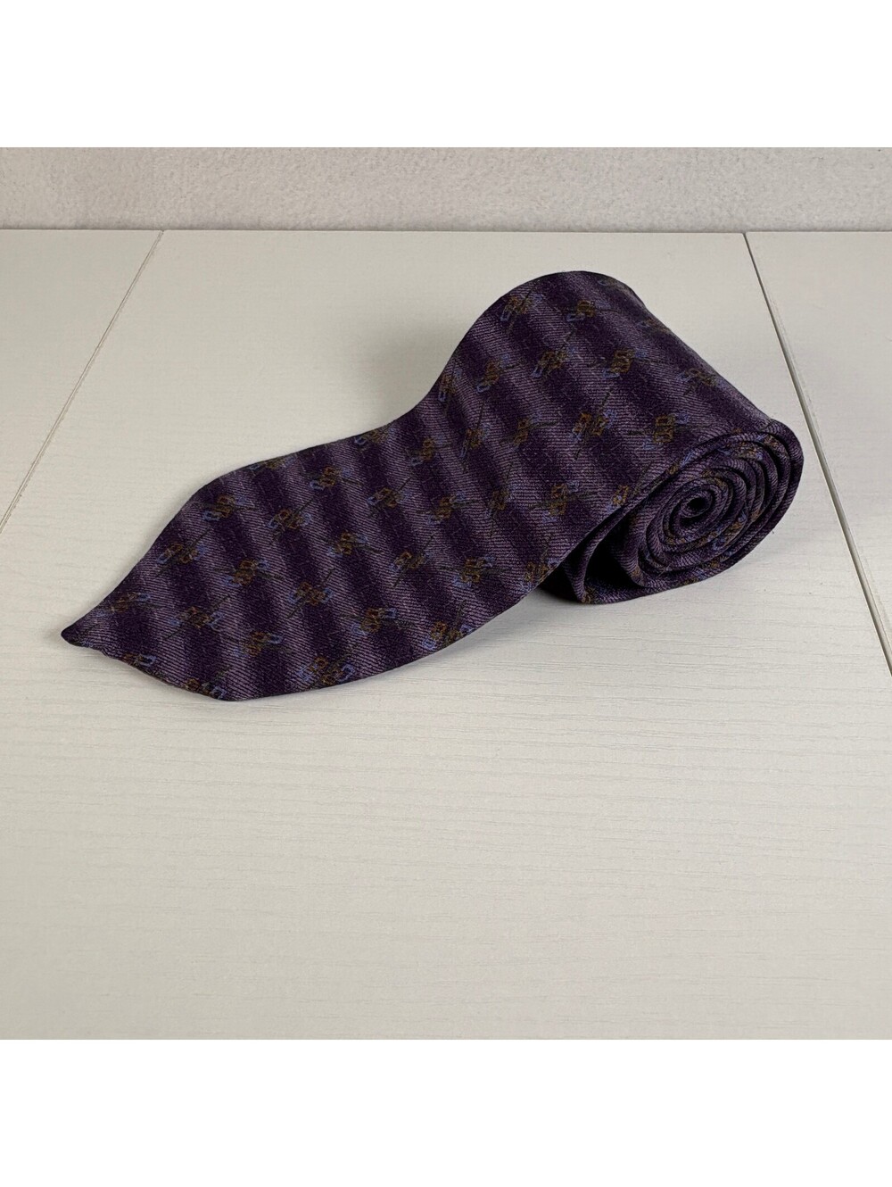 Calvin Klein Mens Silk Tie Purple Geometric Striped Necktie Made in USA 4 x 57.5